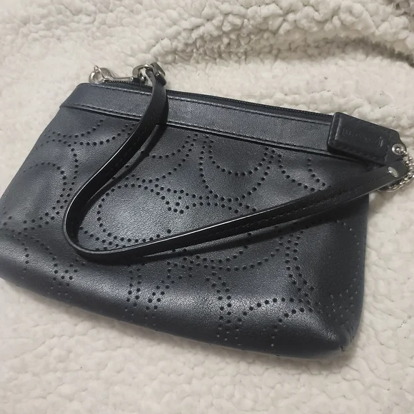 Coach Black Perforated Leather Wristlet - Picture 2 of 7